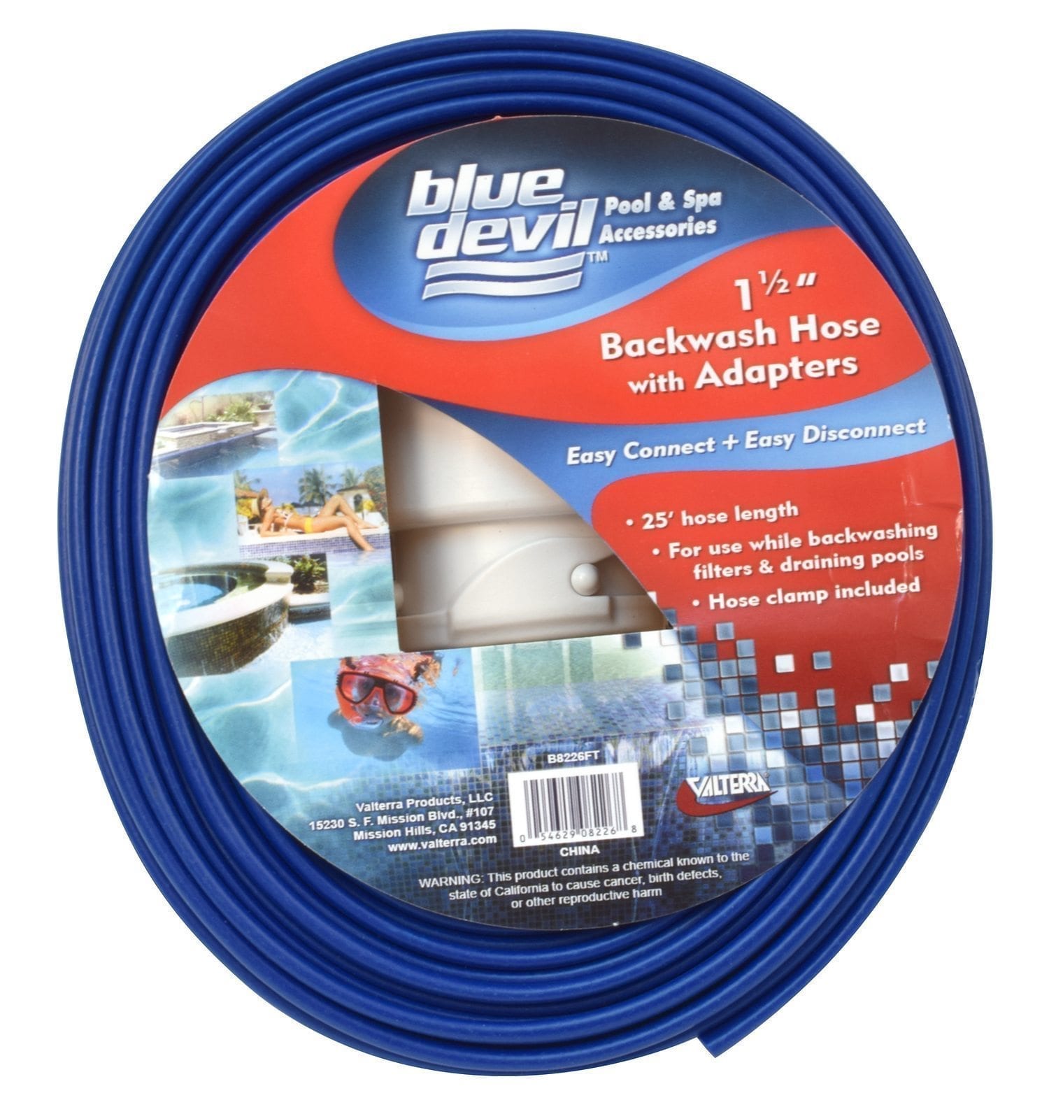 Backwash Hose with Adapters, 11/2" x 25'