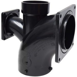 3-Way Ell, 3" Bayonet x 3" Rotating Flange x 2" Hub Inlet x 1-1/2" Rotating Flange