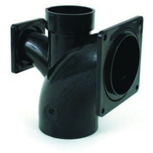 3-Way Ell, 3″ Spigot x 2″ Hub, 3″ and 1-1/2″ Rotating Flange
