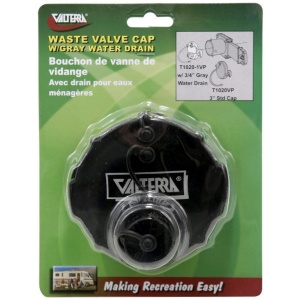 Waste Valve Cap, 3″, 3/4″ GHT with Cap, Black, Carded