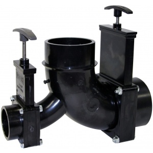 Ell Double Rotating Valve, 3″ Hub x 1-1/2″ Hub x 3″ Spigot Outlet