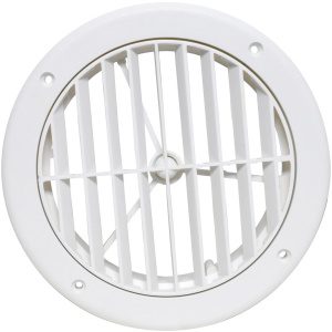 Heating and A/C Register, 5", Rotating, Plastic, 1-1/8" Collar Extension, White, Carded