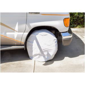 All Weather RV Tire Cover, Pair, White, 30" - 32" Wheel Diameter, Waterproof, UV Protection, Boxed